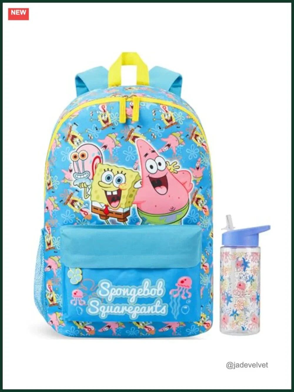 SpongeBob SquarePants Kids Backpack and Water Bottle Set, Adjustable Padded